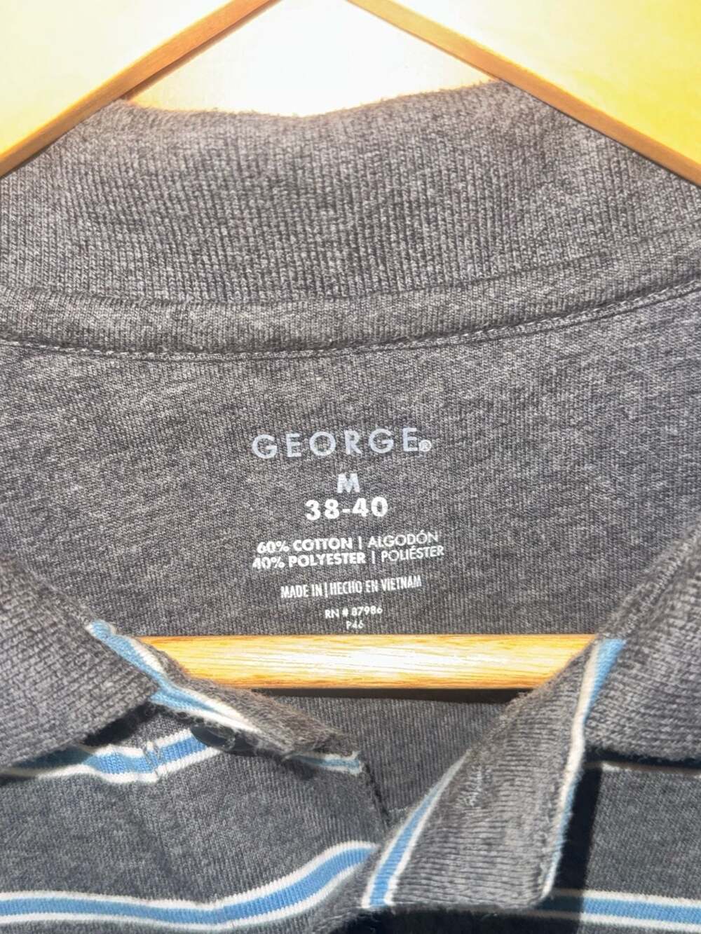 George Men's Short Sleeve Striped Pocket Polo Shirt Gray Blue - Picture 3 of 3